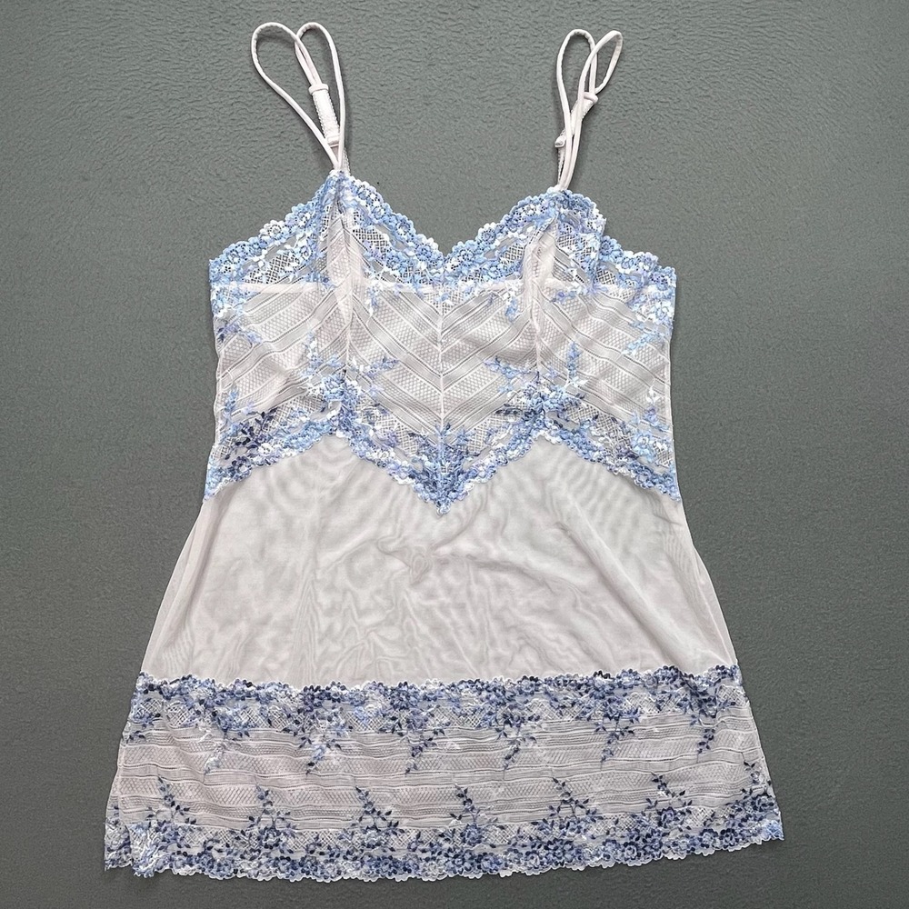 Women babydoll Chemise Lace Mesh White Blue Small Coquette Fairycore Sleepwear
